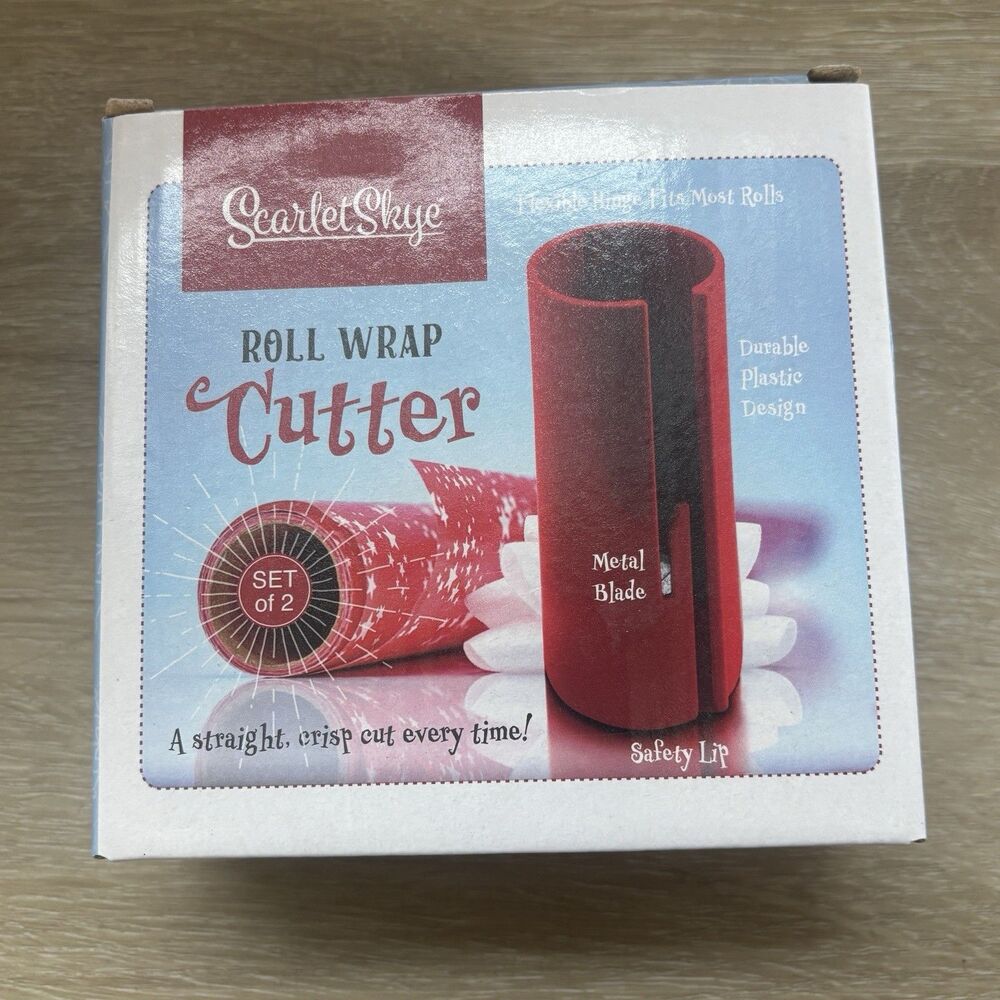 Scarlet Skye Roll Wrap Cutter Set of 2 Red Gift Wrapping Tool Paper Slitter New